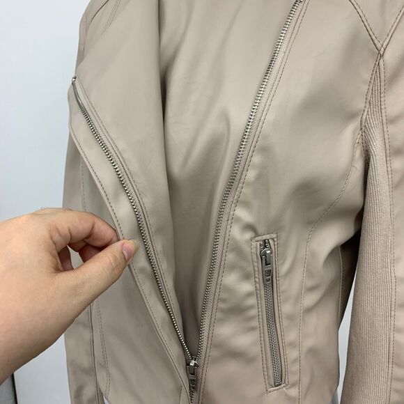 Blank NYC Jacket Women Small Coffee Faux Leather Denim Record Breaker Collarless - Picture 4 of 13